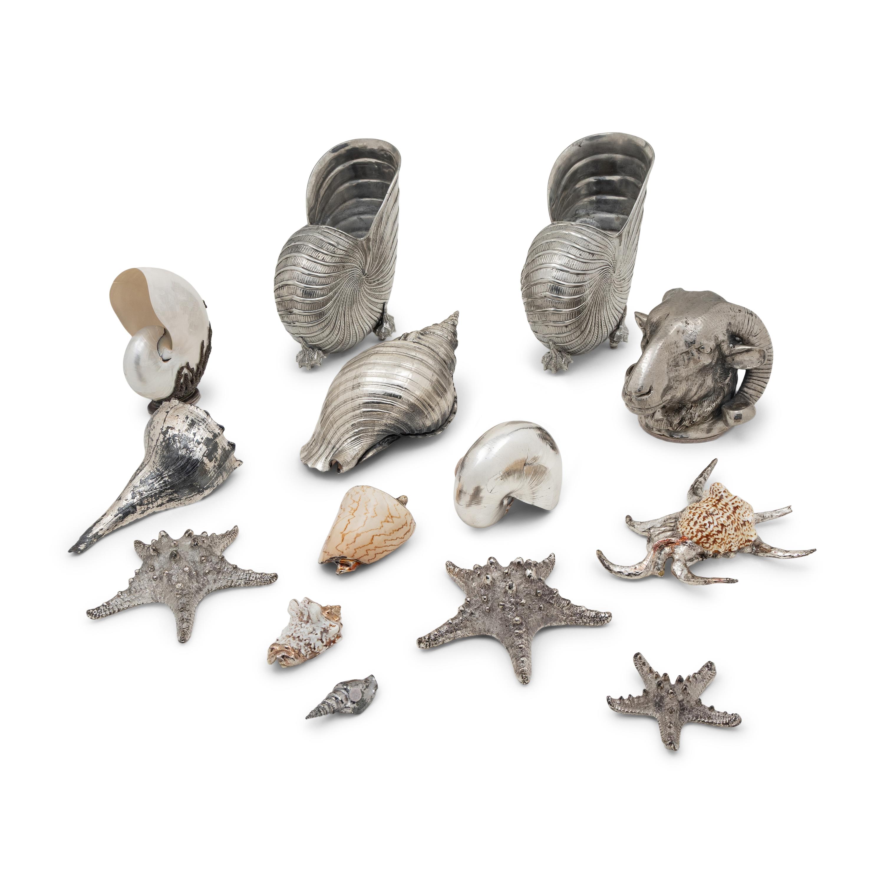 A Collection of Silvered Shells and Shell-Form Table Ornaments
