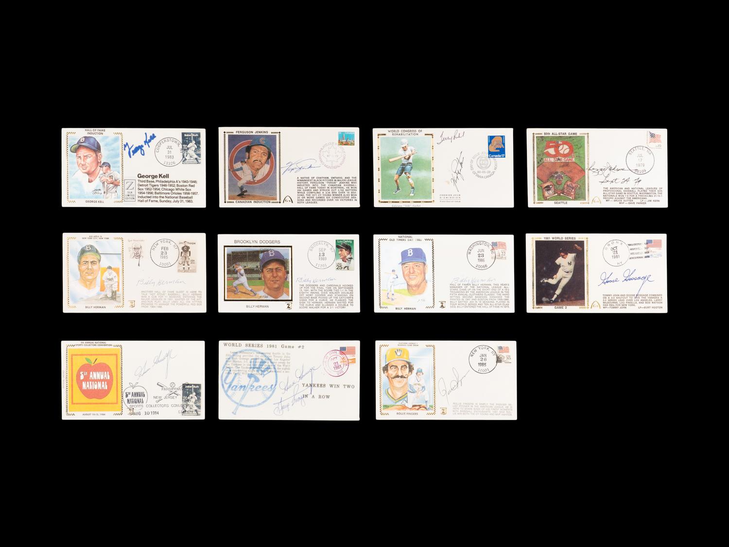 A Large Collection of Baseball Hall of Fame Signed Autograph Cachets (71)