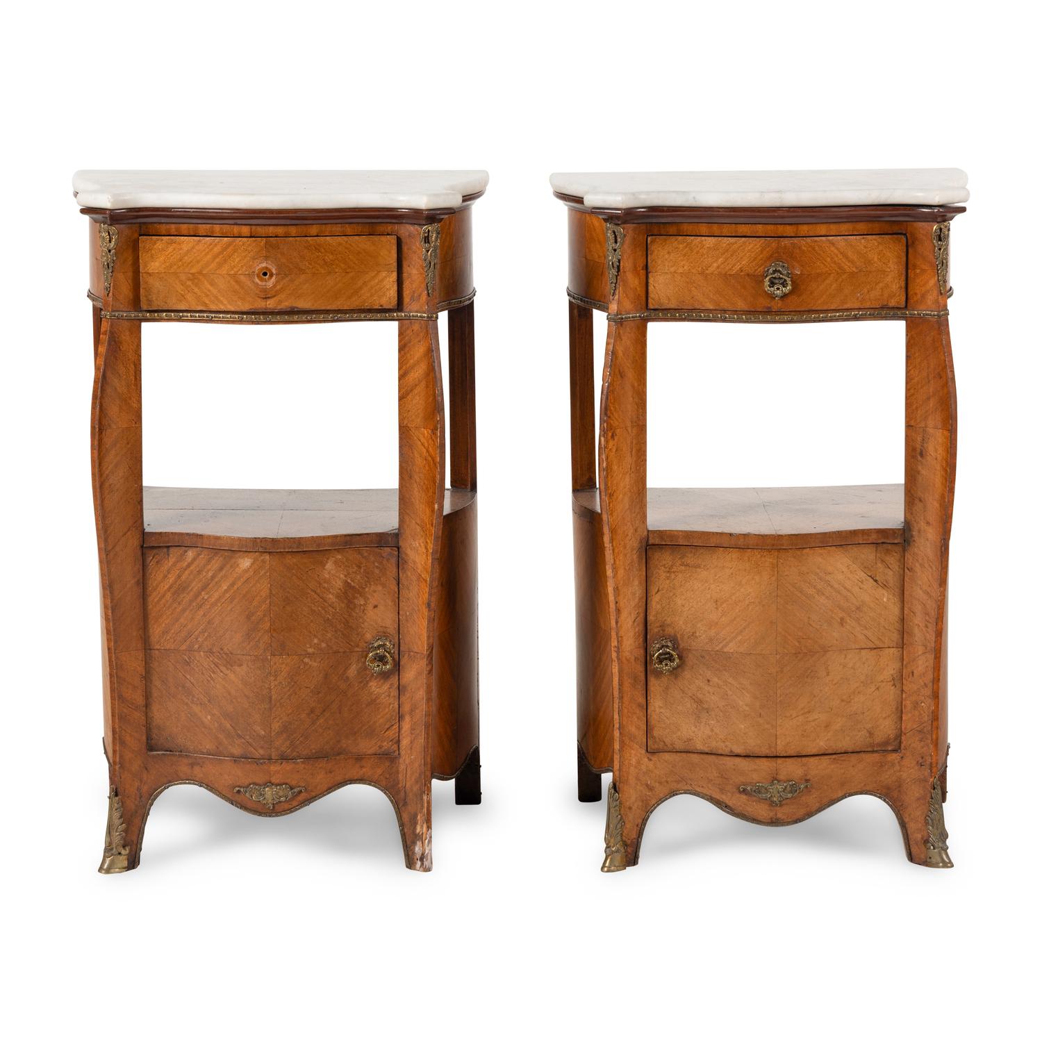A Pair of Louis XV Style Marble-Top Side Cabinets