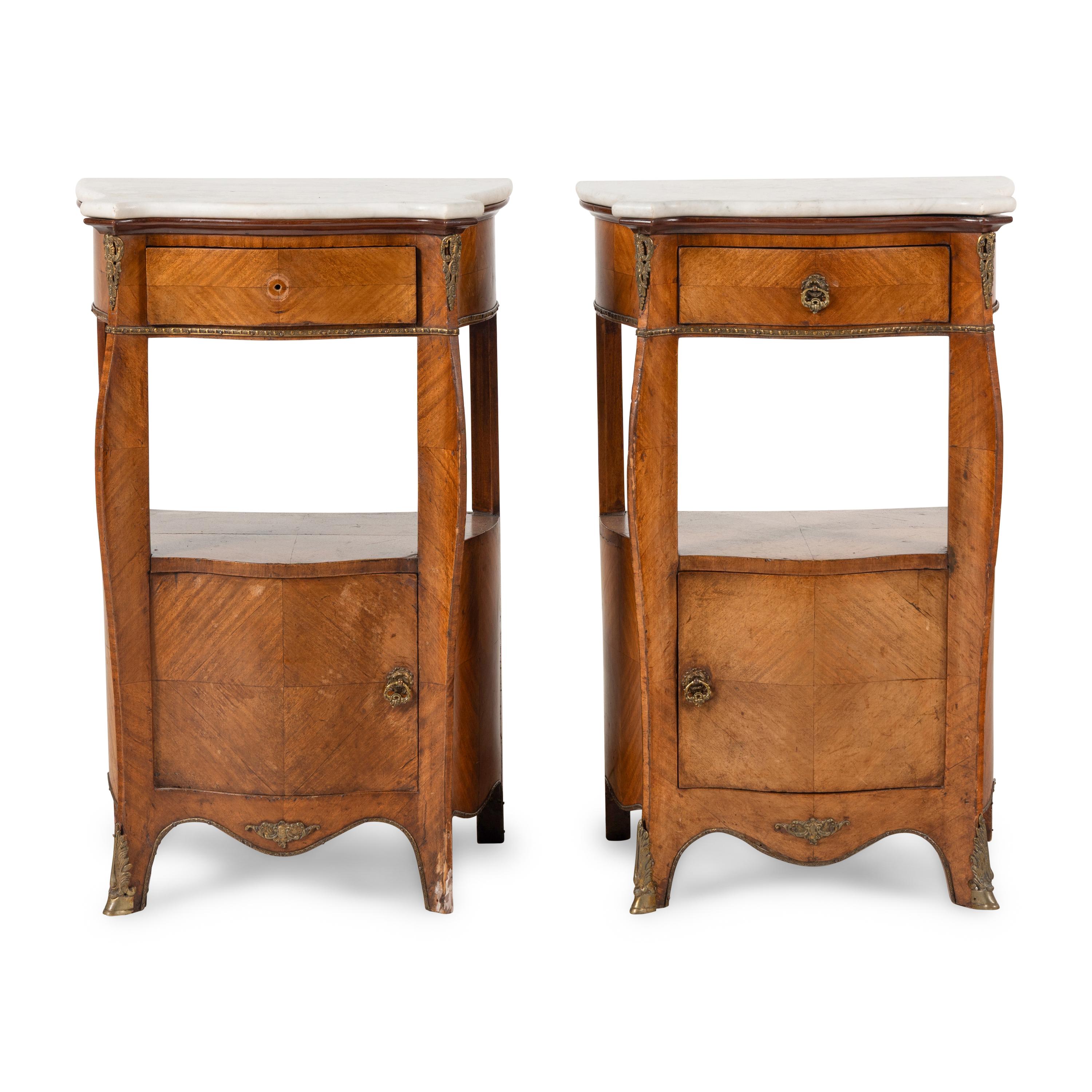 A Pair of Louis XV Style Marble-Top Side Cabinets