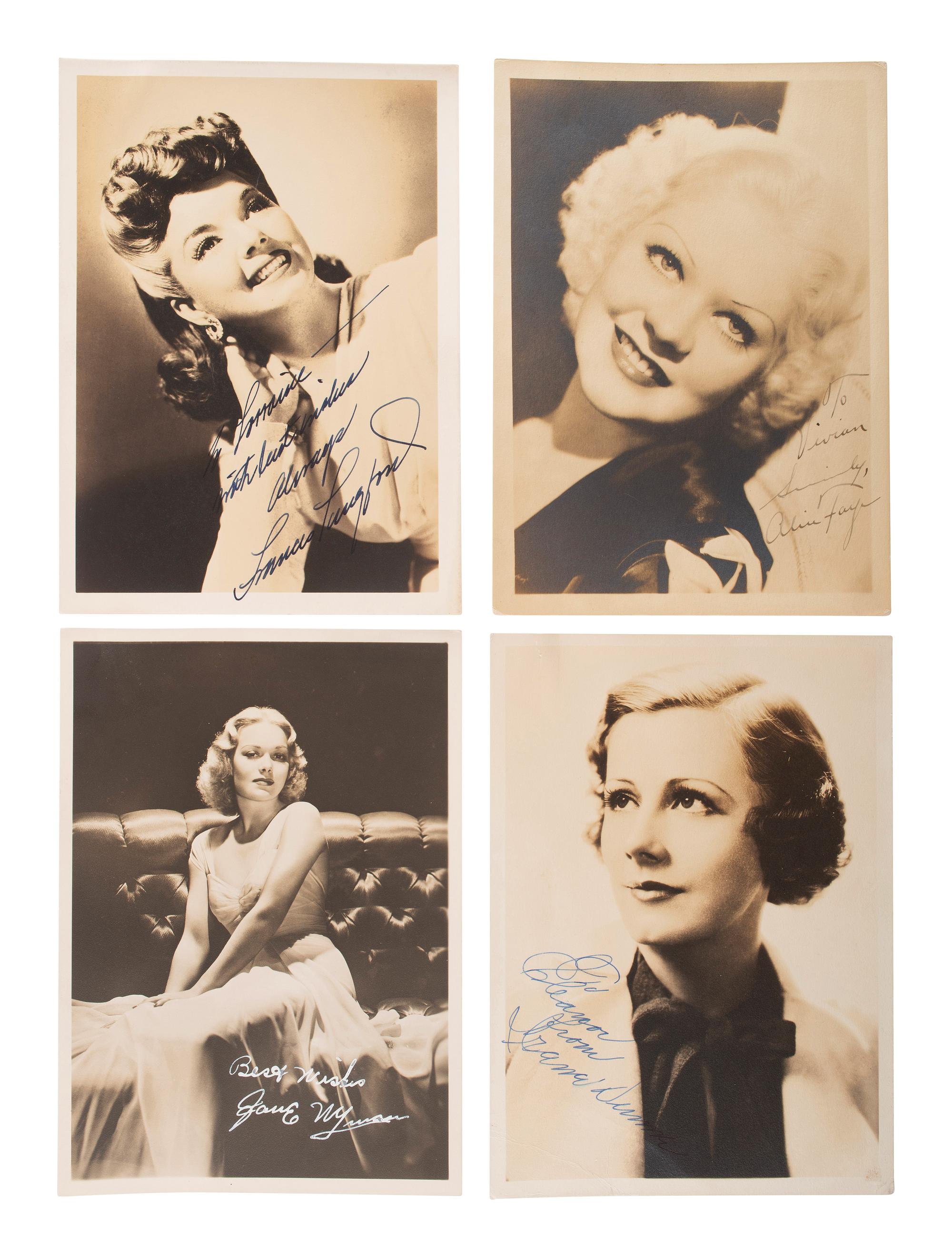 [HOLLYWOOD]. A collection of over 60 photographs and correspondence, most autographed by leading ladies from the 1920s-1970s, including: