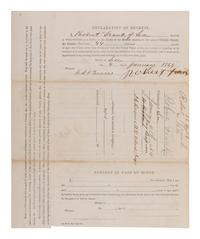 [AFRICAN AMERICANA - CIVIL WAR]. FRANK, Robert. Partly printed volunteer enlistment document, 26th New York Colored Volunteers, or 26th USCT. Lee, New York, 4 January 1864.