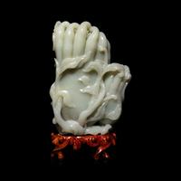 A Chinese Celadon Jade Buddha's Hand Citrus Brushpot, Bitong, 20th Century — 近代 青玉佛手式筆筒