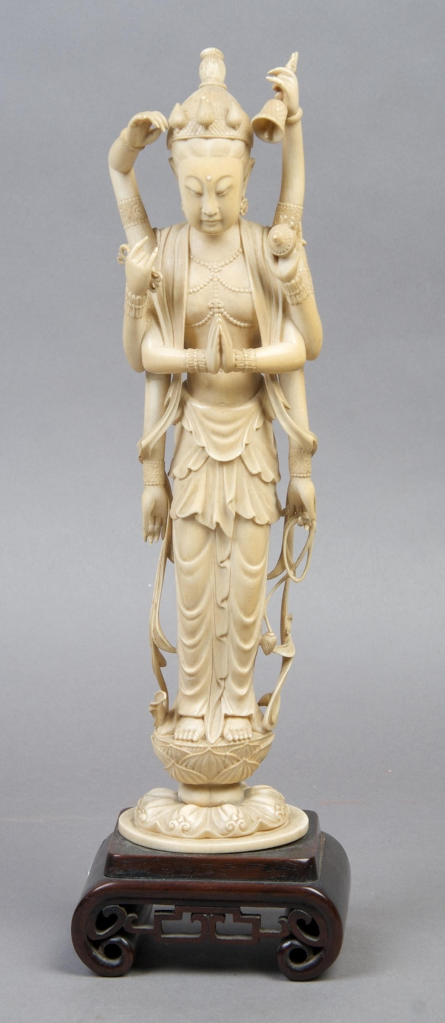 A Chinese Ivory Carving of Guanyin, Height of figure 11 1/2 inches.