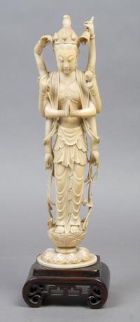 A Chinese Ivory Carving of Guanyin, Height of figure 11 1/2 inches.