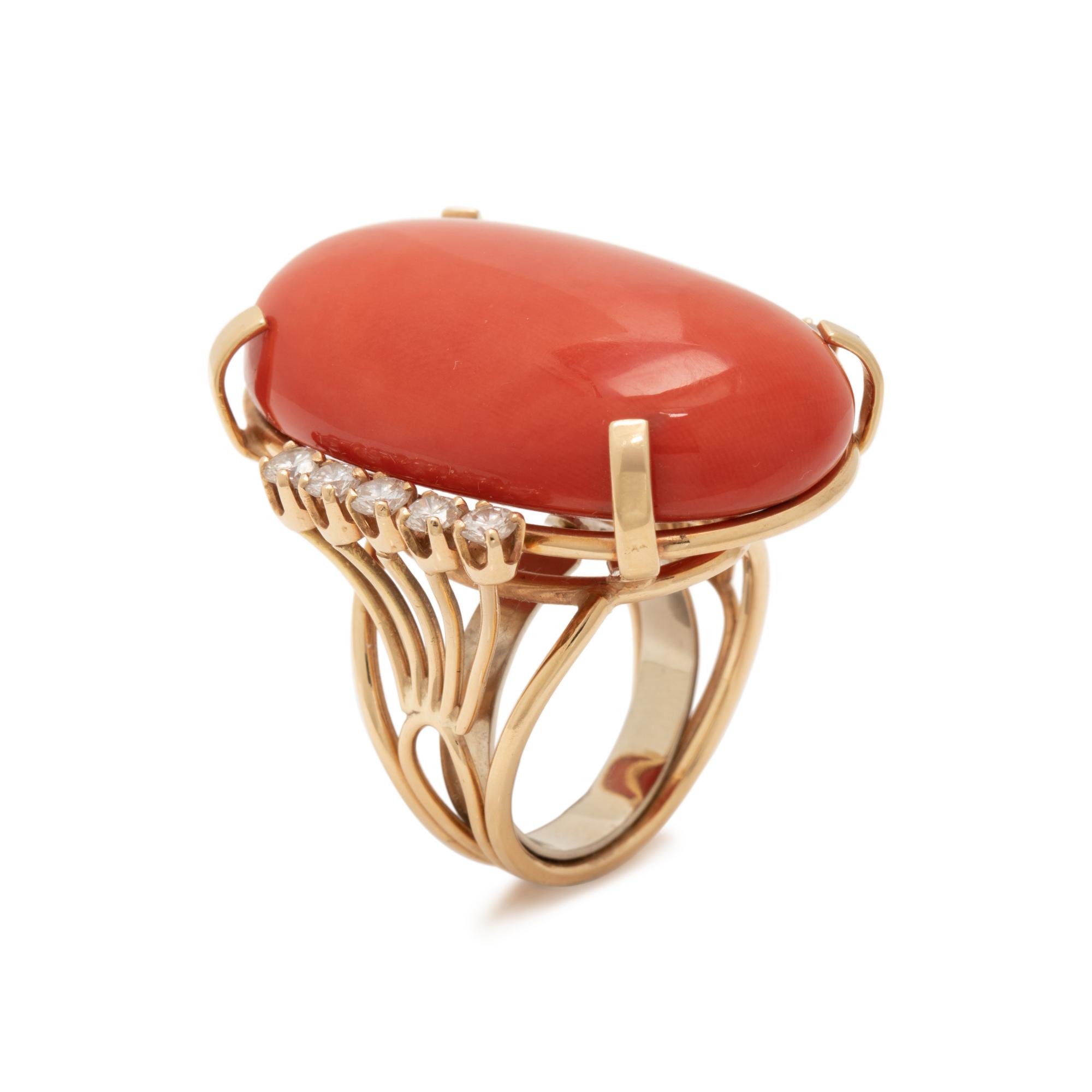 CORAL AND DIAMOND RING