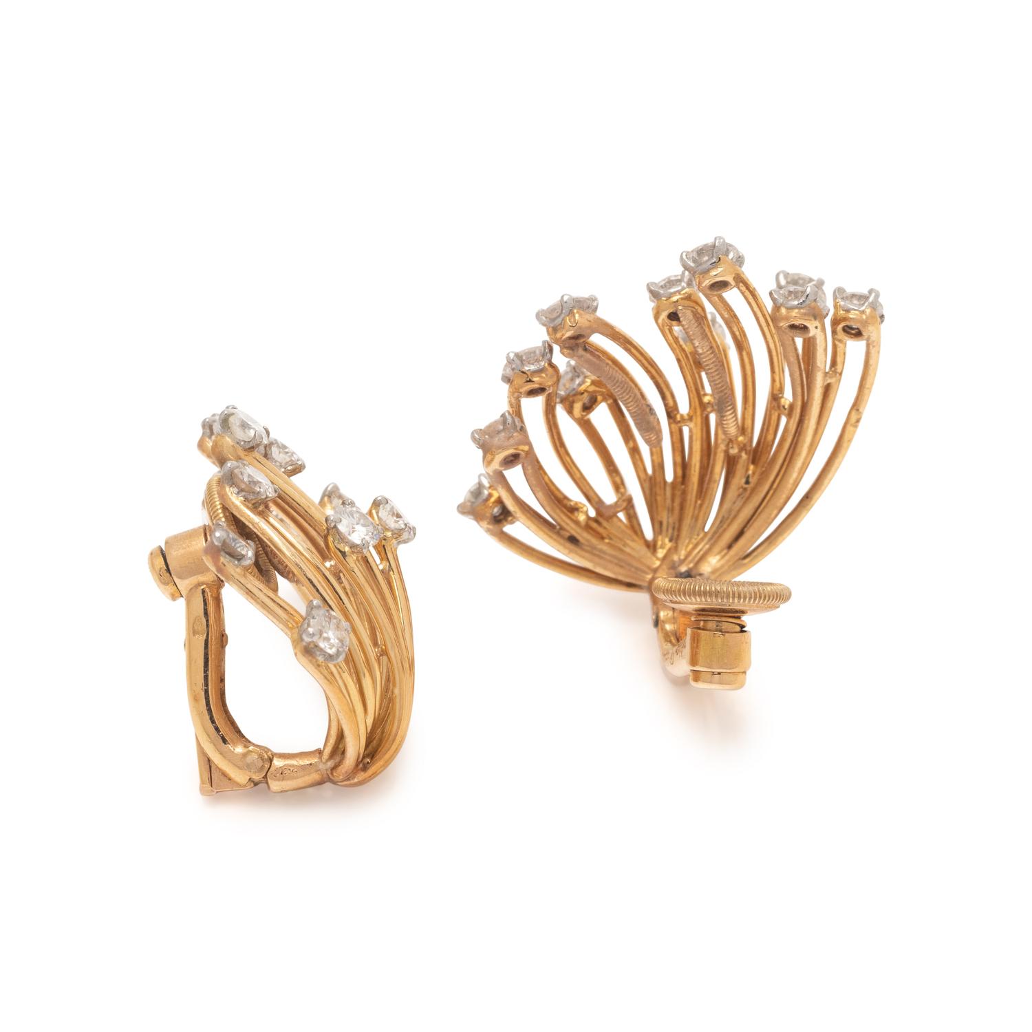 CARTIER, VINTAGE, YELLOW GOLD AND DIAMOND EARCLIPS