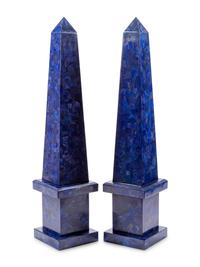 A Pair of Monumental Lapis Lazuli Veneered Obelisks