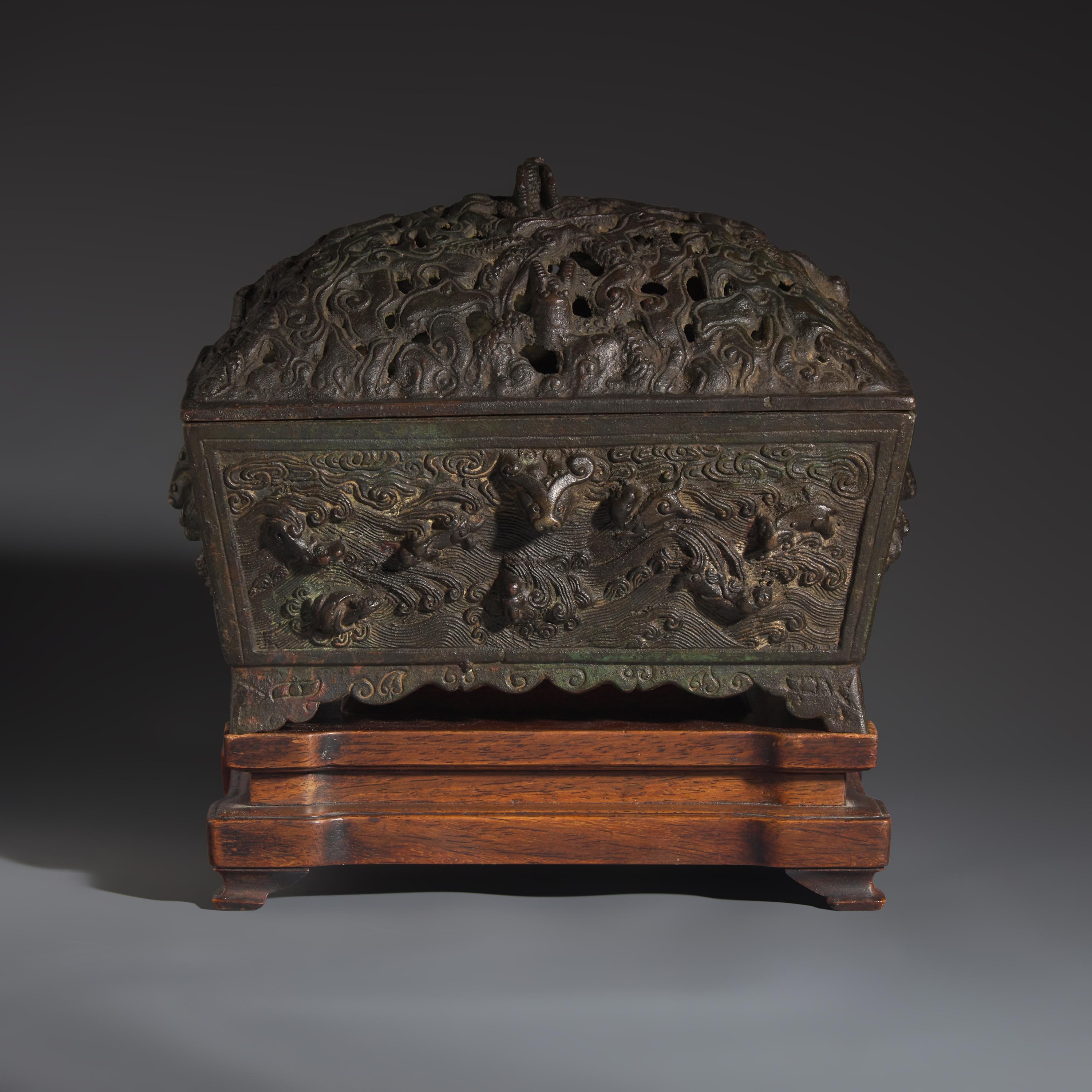 A Chinese Patinated Bronze Incense Burner, Qing Dynasty — 清 仿古四方銅爐