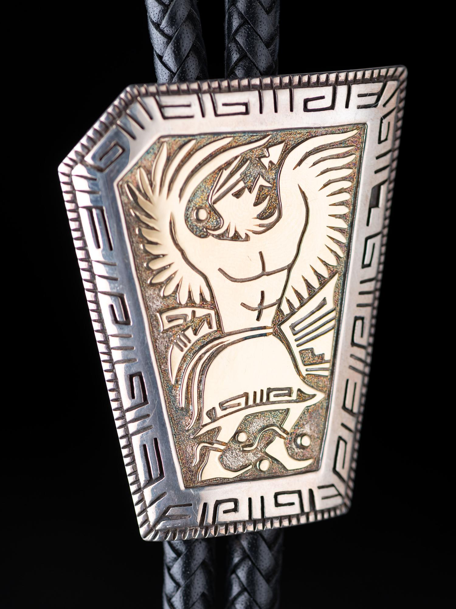 Sterling Silver and 14K Gold Eagle Dancer Bolo Tie