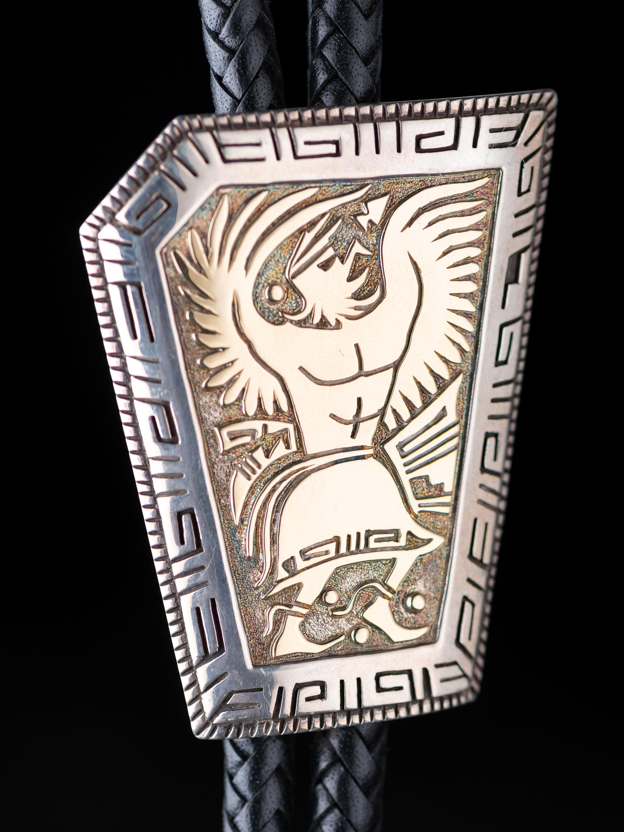 Sterling Silver and 14K Gold Eagle Dancer Bolo Tie
