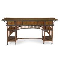 A polychrome painted rattan and oak console table american, circa 1900