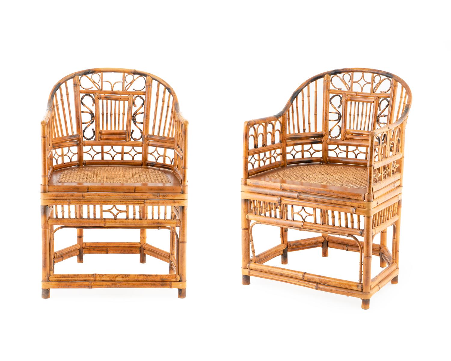 A Victorian Style Pair of Scorched Bamboo Open Armchairs — 19TH/20TH CENTURY
