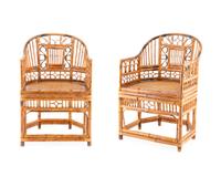 A Victorian Style Pair of Scorched Bamboo Open Armchairs — 19TH/20TH CENTURY
