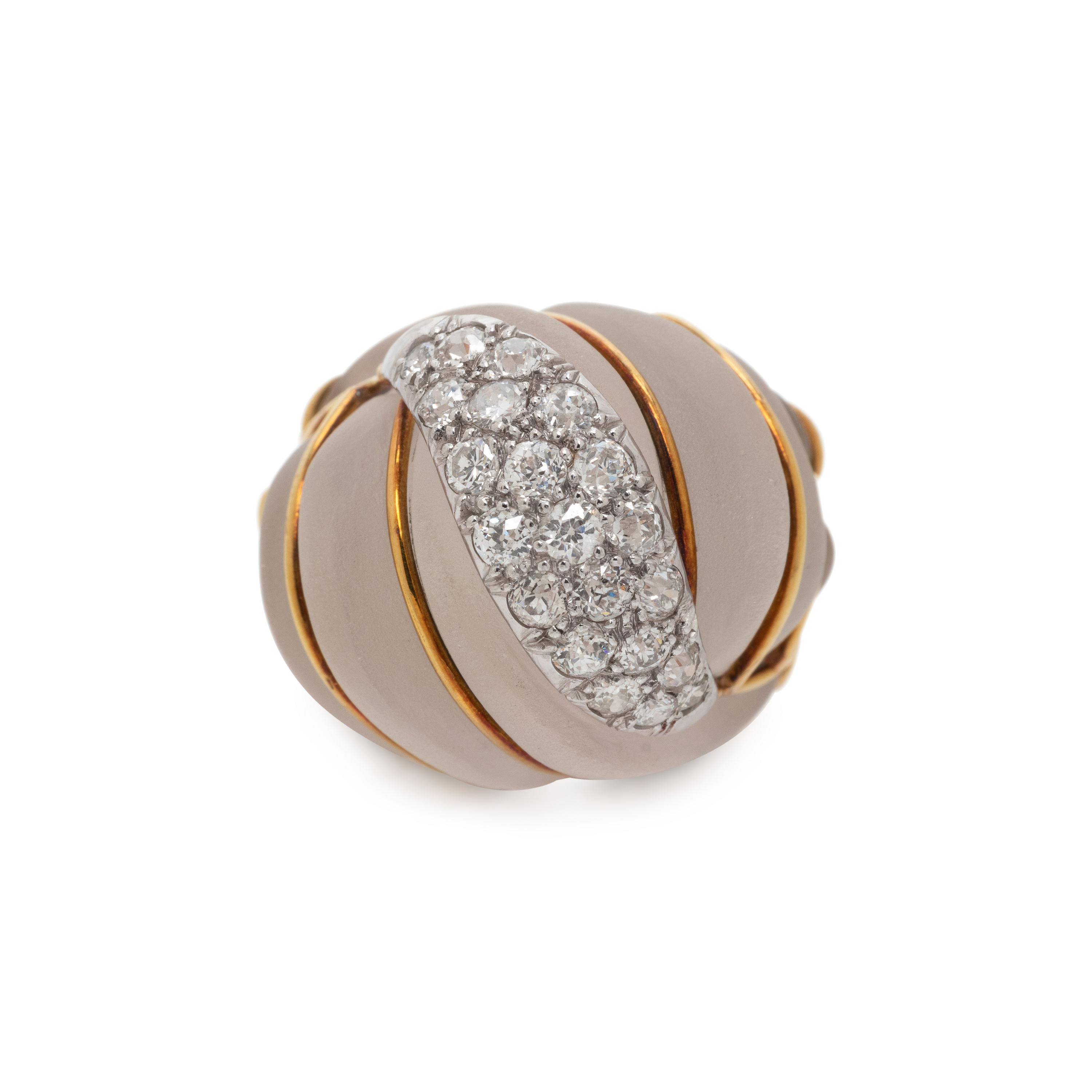 ROCK CRYSTAL AND DIAMOND BOMBE RING