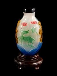 A Chinese Multi-Colored Overlay Translucent White Peking Glass Snuff Bottle