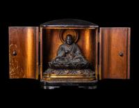 A Japanese Gilt Wood Traveling Shrine with Buddha