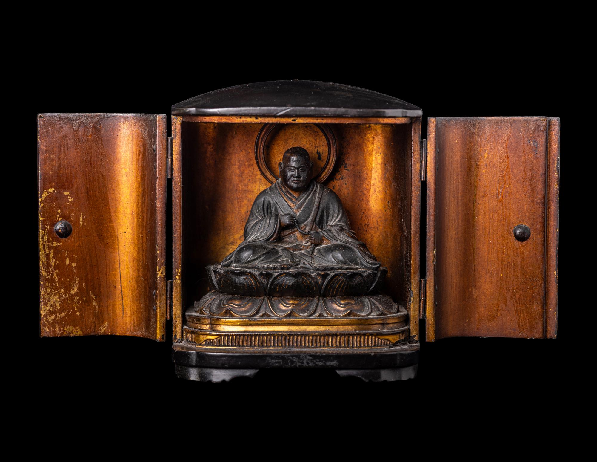 A Japanese Gilt Wood Traveling Shrine with Buddha