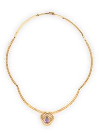 TANZANITE, DIAMOND, AND YELLOW GOLD NECKLACE