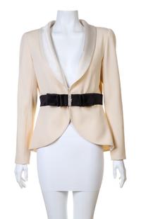 A Valentino Cream Wool Tuxedo Peplum Jacket, Size 10.