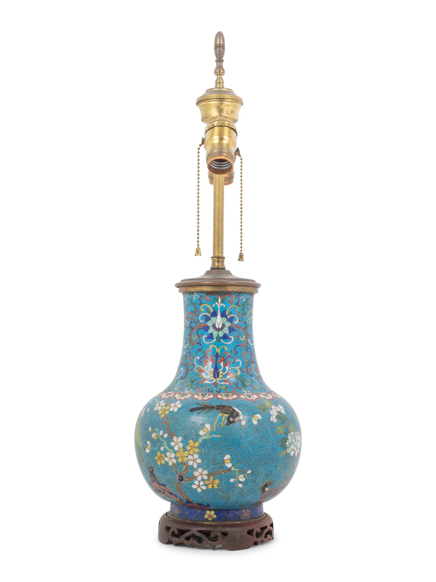A Chinese Cloisonné Vase Mounted as a Lamp