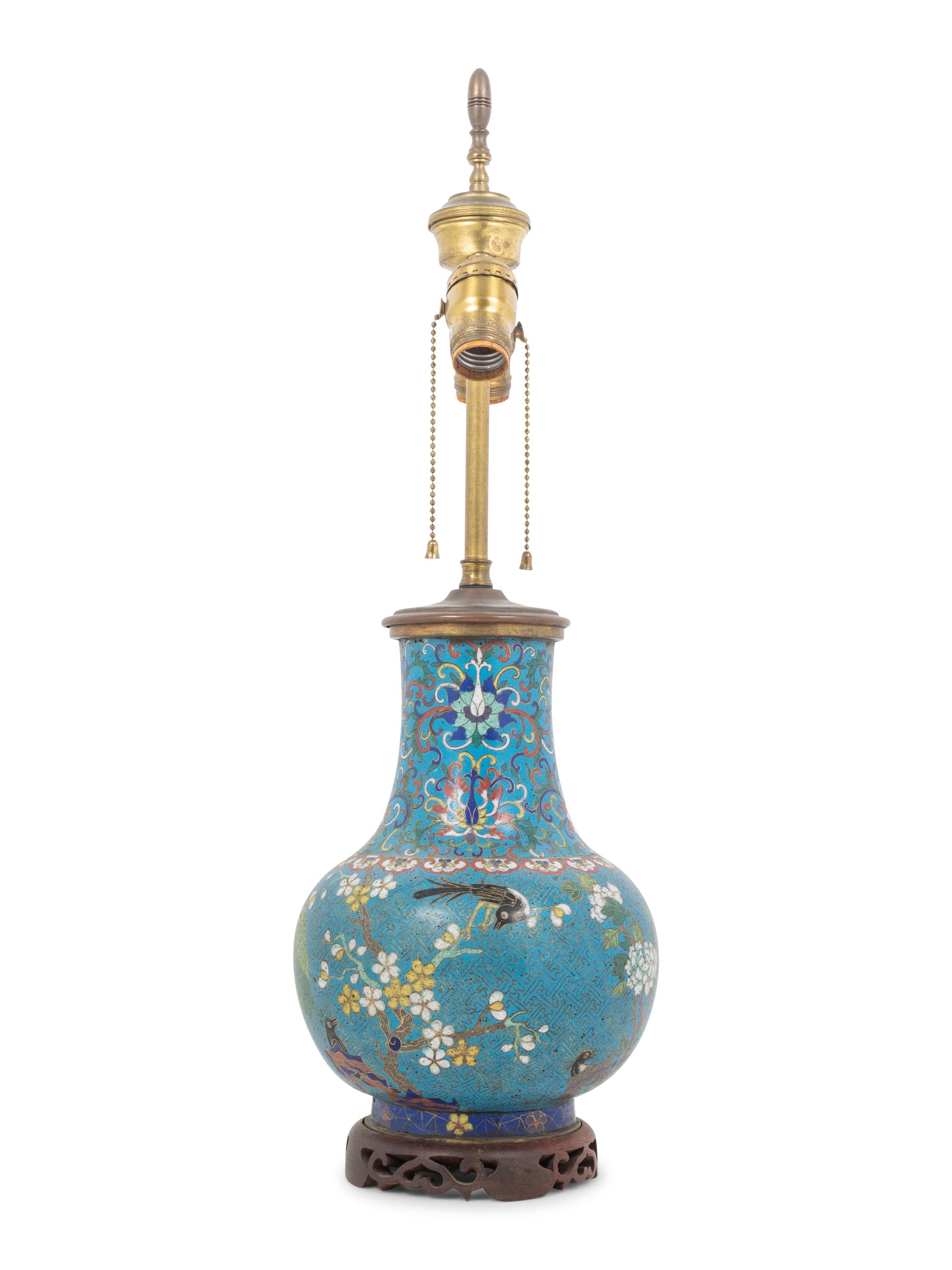 A Chinese Cloisonné Vase Mounted as a Lamp