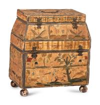 An English Silk and Metallic Thread Embroidered Jewelry Casket