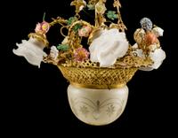A Pair of Louis XV Style Gilt-Bronze and Porcelain Four-Light Chandeliers
