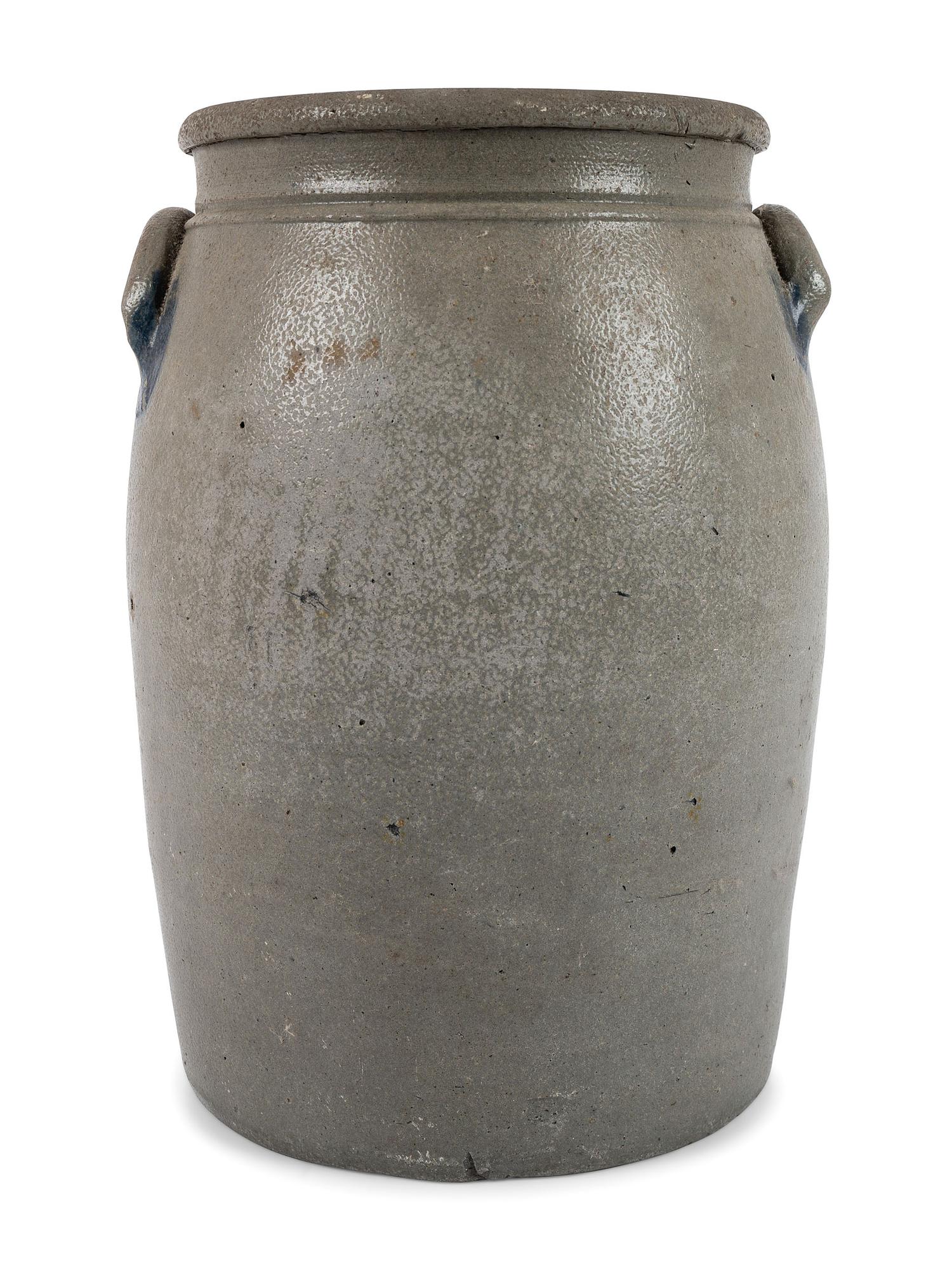 A Pennsylvania Cobalt-Stenciled Four-Gallon Stoneware Crock