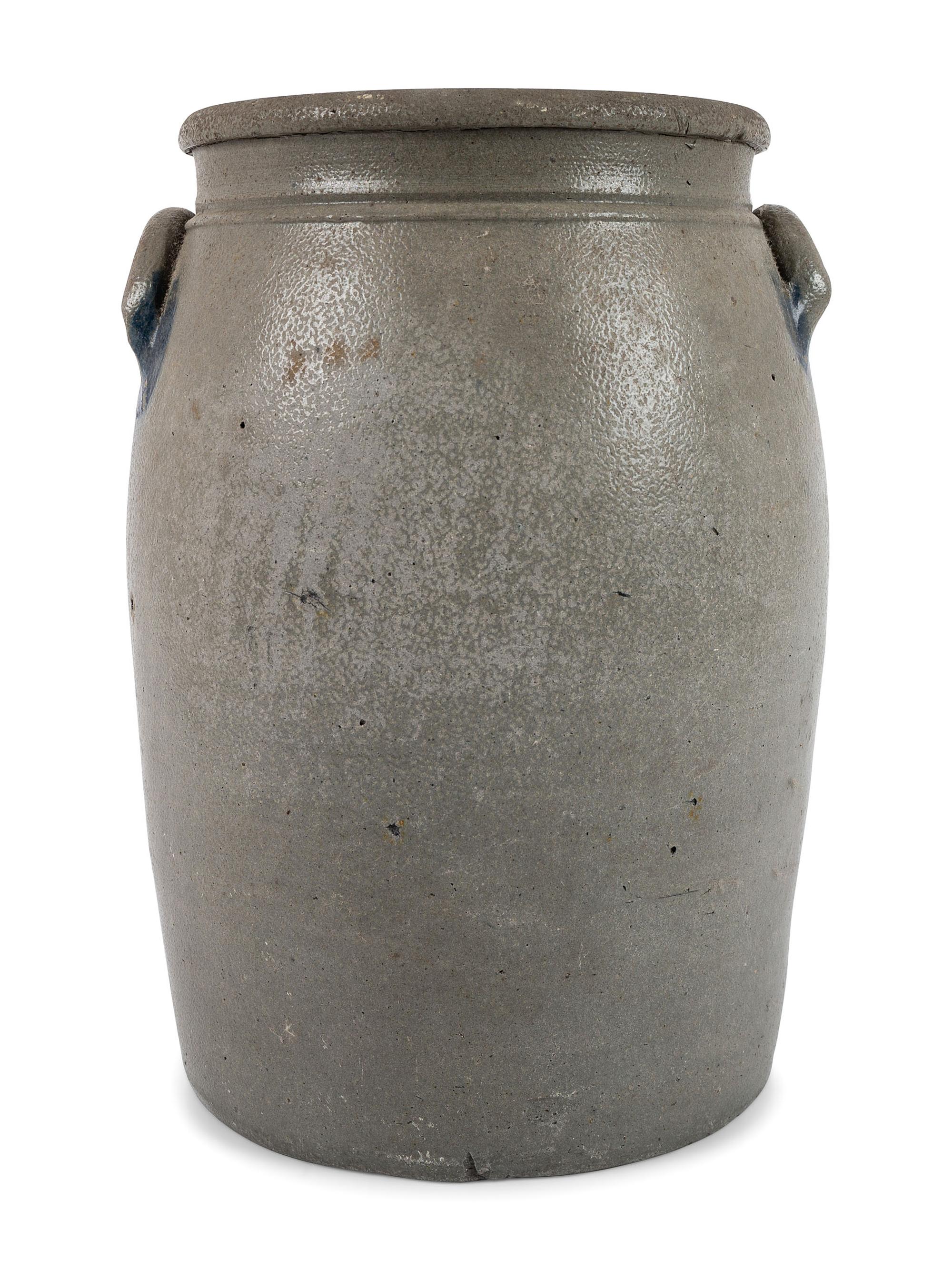 A Pennsylvania Cobalt-Stenciled Four-Gallon Stoneware Crock