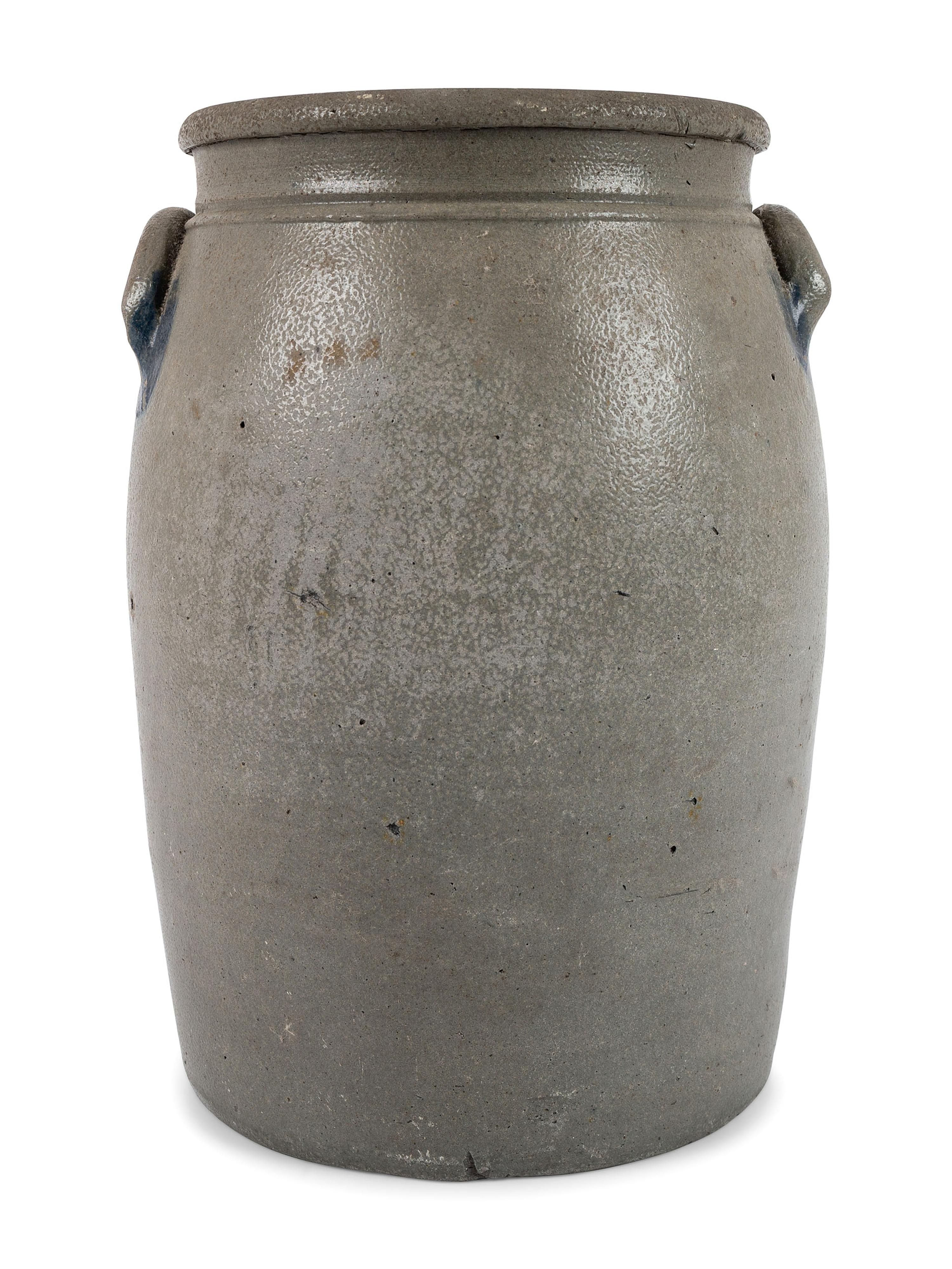 A Pennsylvania Cobalt-Stenciled Four-Gallon Stoneware Crock