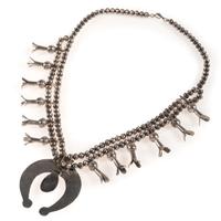 Navajo Silver and Turquoise Squash Blossom Necklace