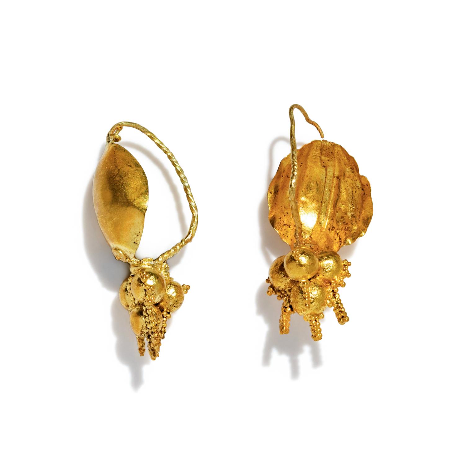 A Pair of Roman Gold Hoop and Dome Earrings