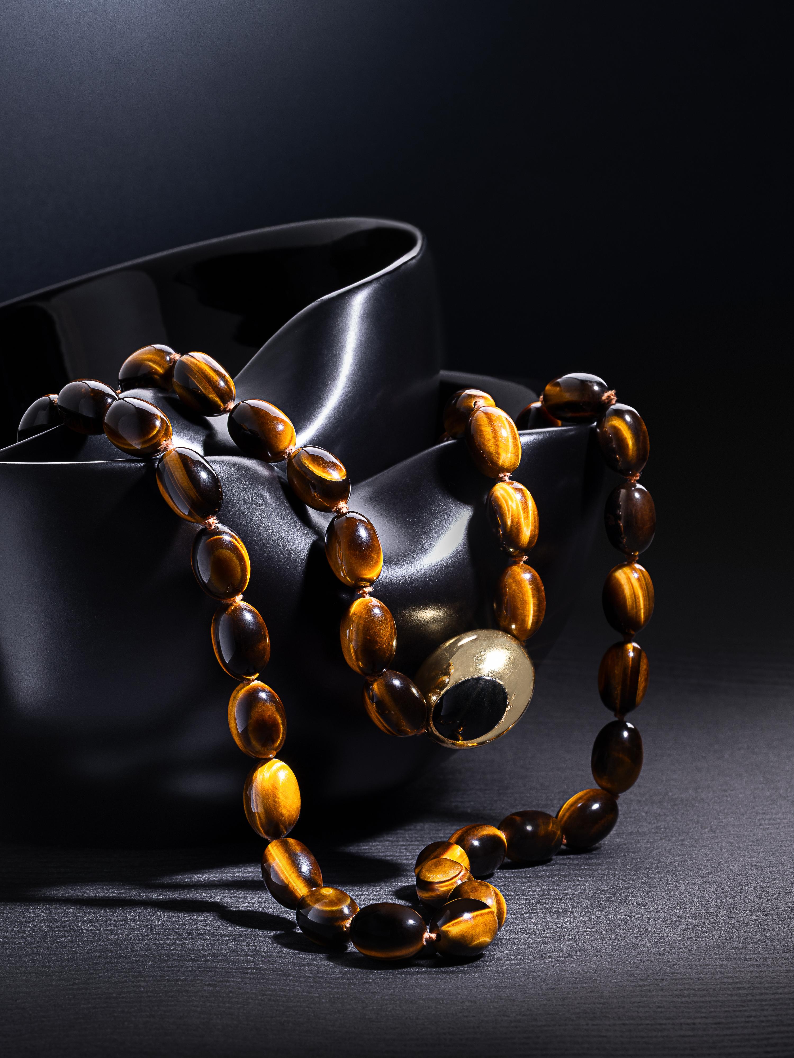 Tiffany & Co., Angela Cummings, Yellow Gold and Tiger's Eye Beaded Necklace