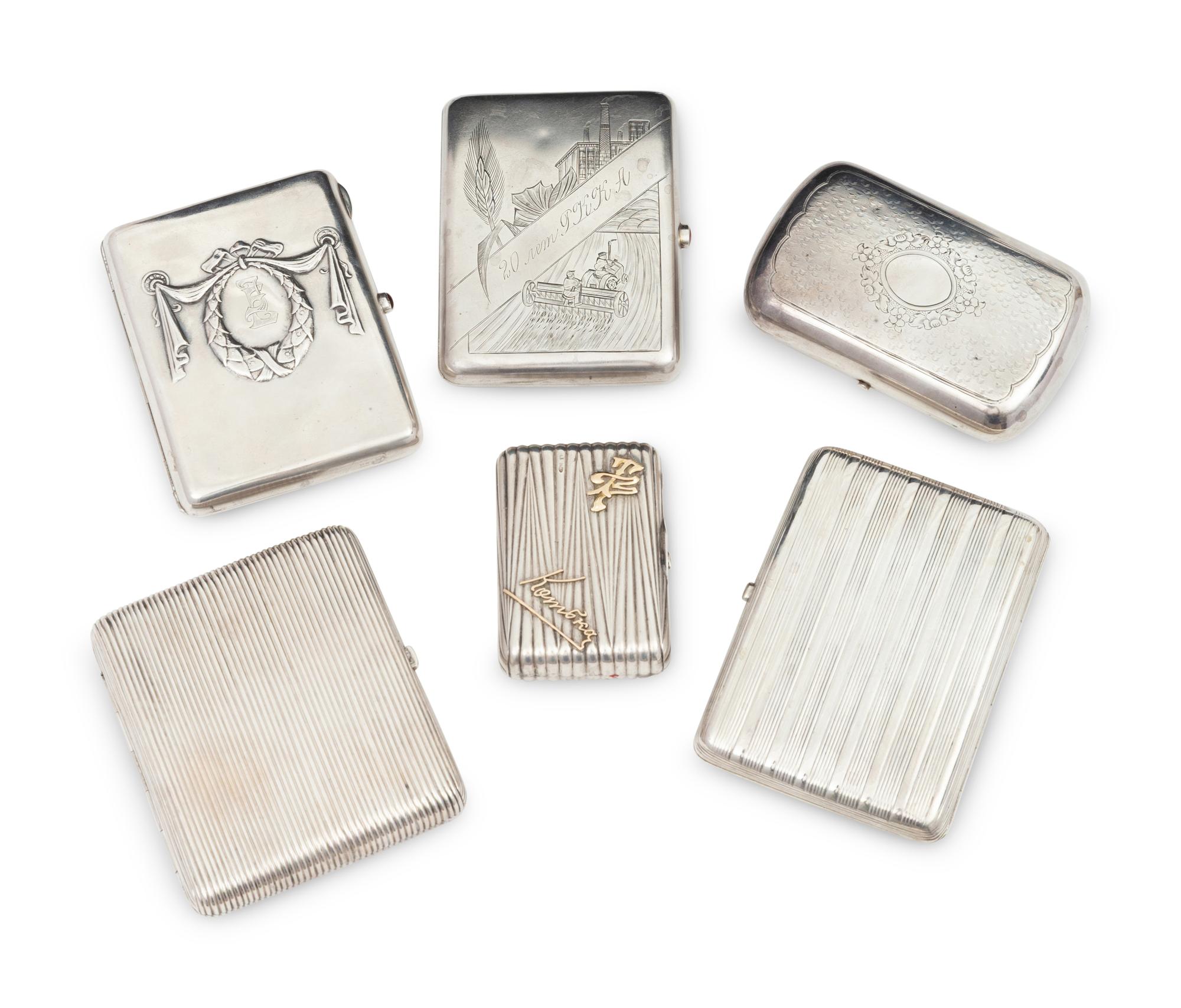 A Group of Six Russian Silver Cigarette and Coin Cases