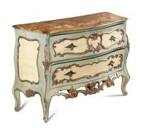 A Venetian Painted and Parcel Gilt Commode