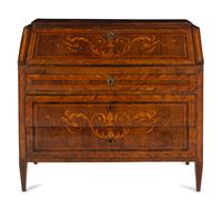 An Italian Walnut and Marquetry Slant-Front Bureau