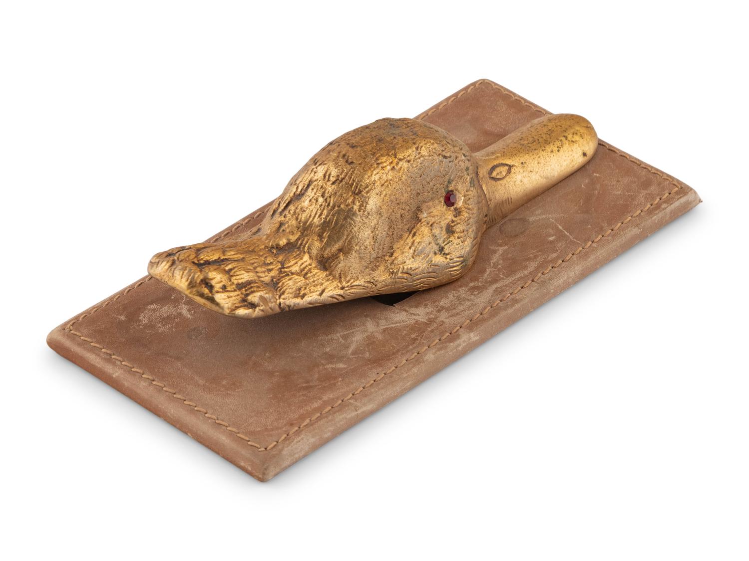 An Italian Gilt-Bronze and Leather Paperweight Retailed by Abercrombie and Fitch