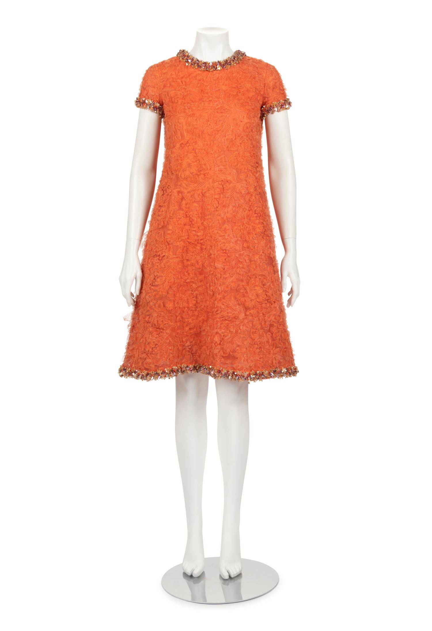 Orange A-Line Dress Attributed to Yves Saint Laurent, Haute Couture Fall/Winter 1965-66