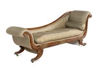 A Regency Brass Mounted and Grain-Painted Chaise Longue