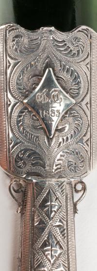 A Silver Mounted Spinach Jade Paper Knife