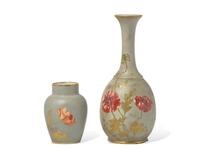 Two Wedgwood Glazed and Enamel Decorated Earthenware Vases
