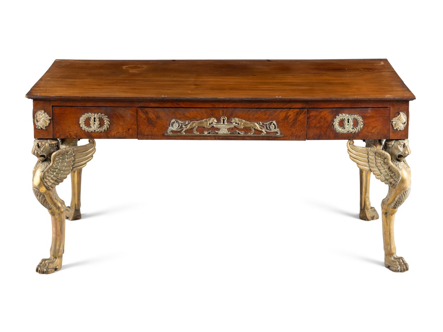 An Empire Gilt Bronze Mounted Mahogany Bureau Plat