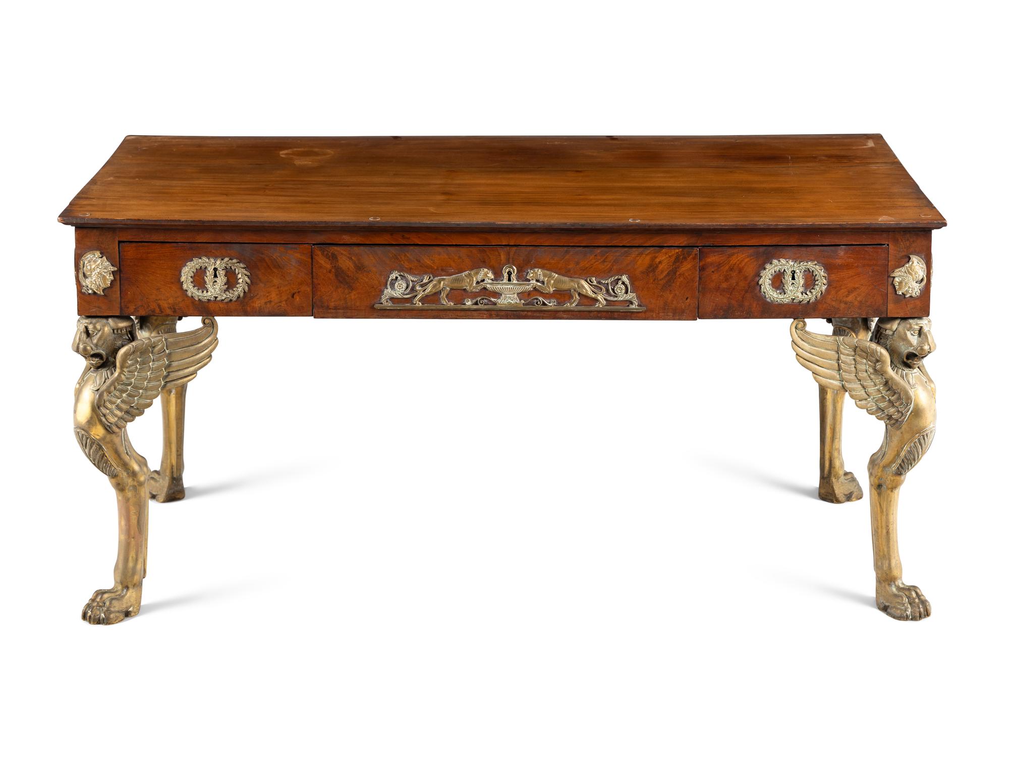 An Empire Gilt Bronze Mounted Mahogany Bureau Plat