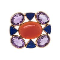 YELLOW GOLD AND MULTIGEM BROOCH