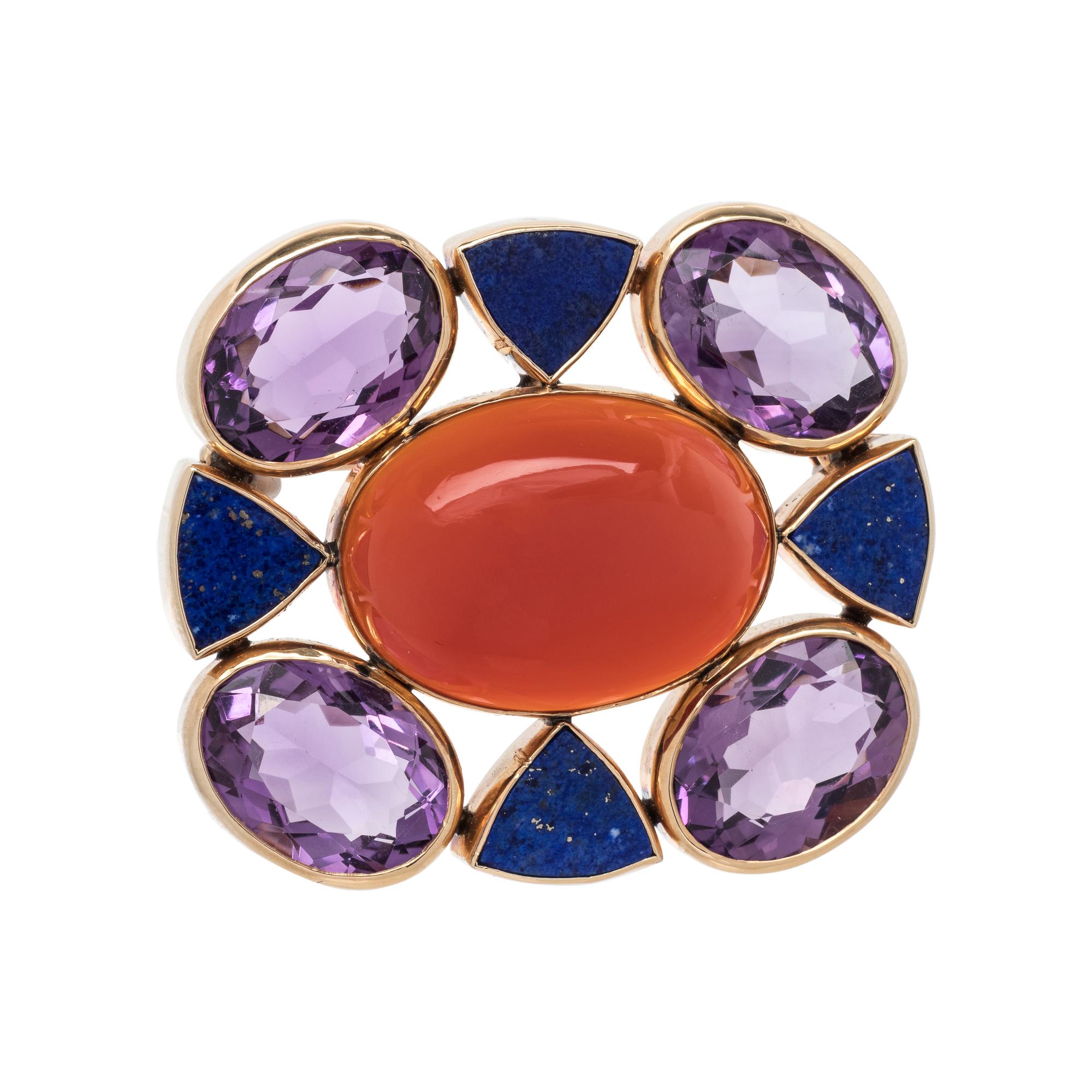 YELLOW GOLD AND MULTIGEM BROOCH