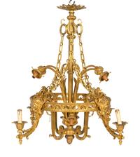 A Belle Epoque Style Gilt Bronze Twelve-Light Chandelier