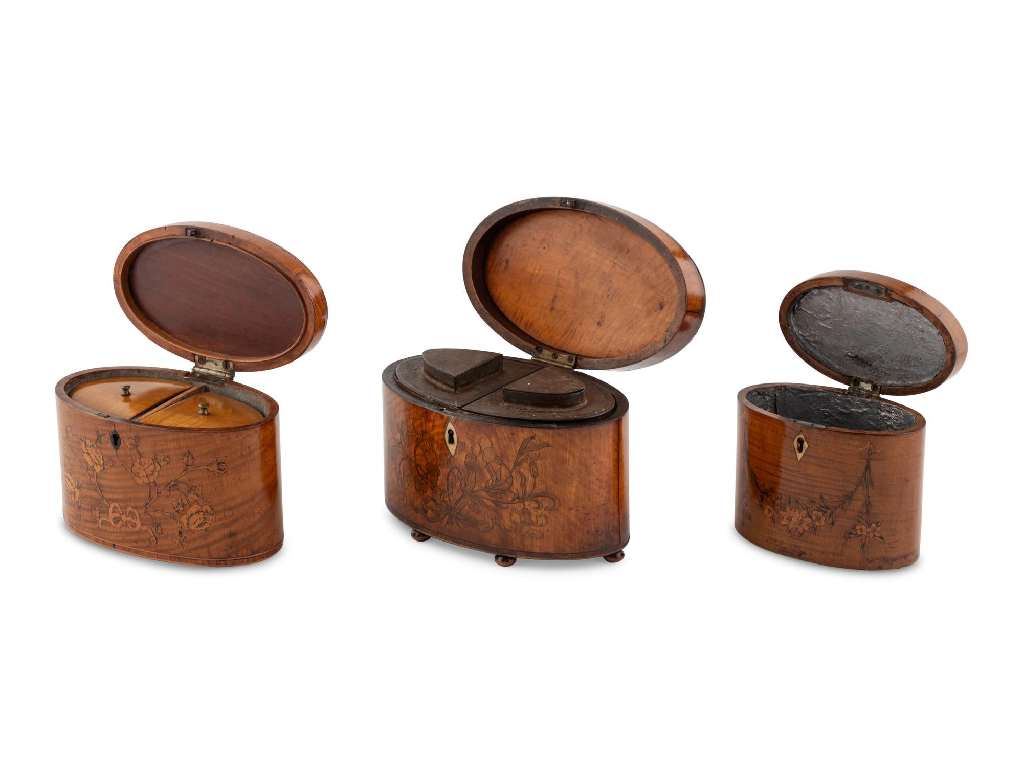 A Group of Three George III Marquetry Tea Caddies