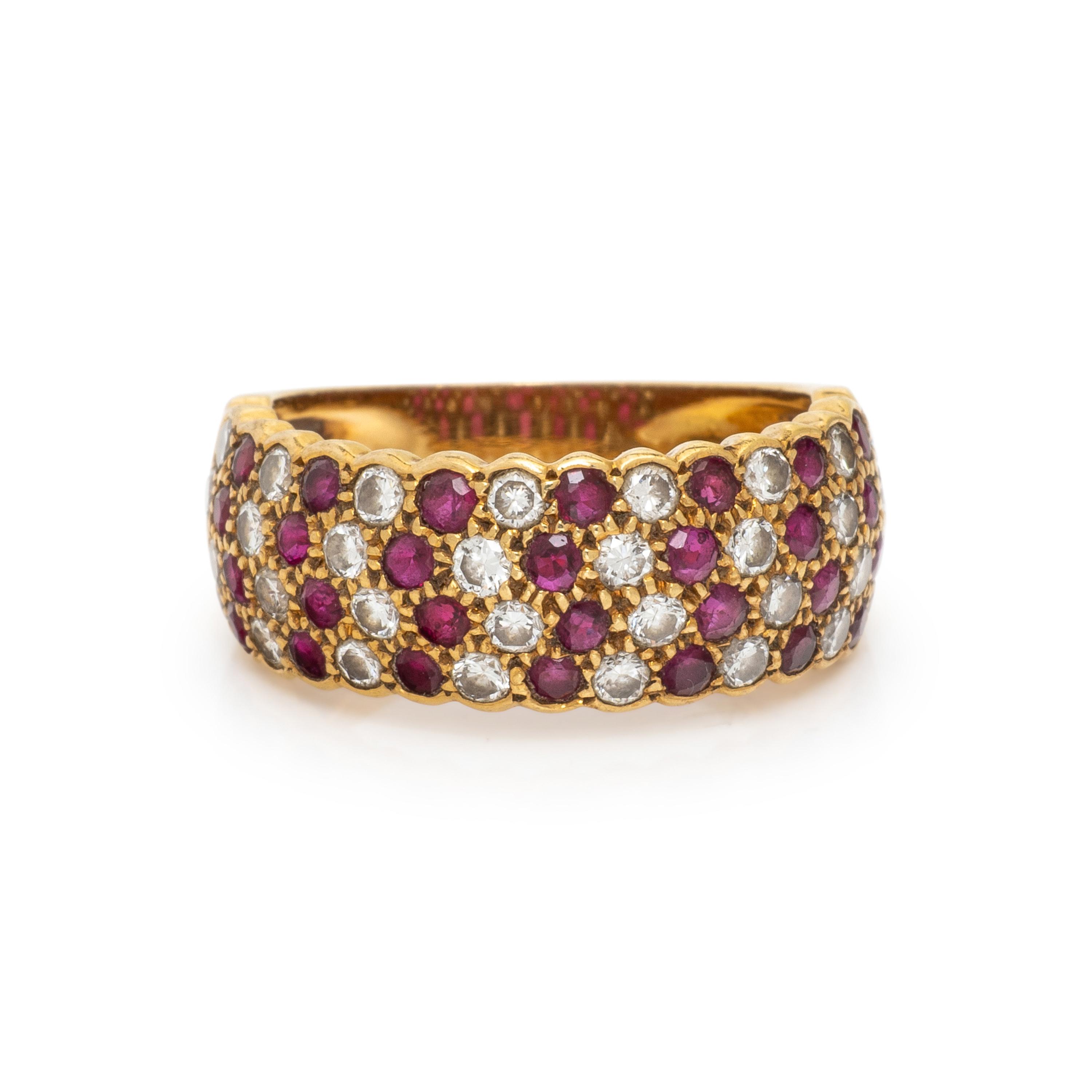 RUBY, DIAMOND, AND YELLOW GOLD RING