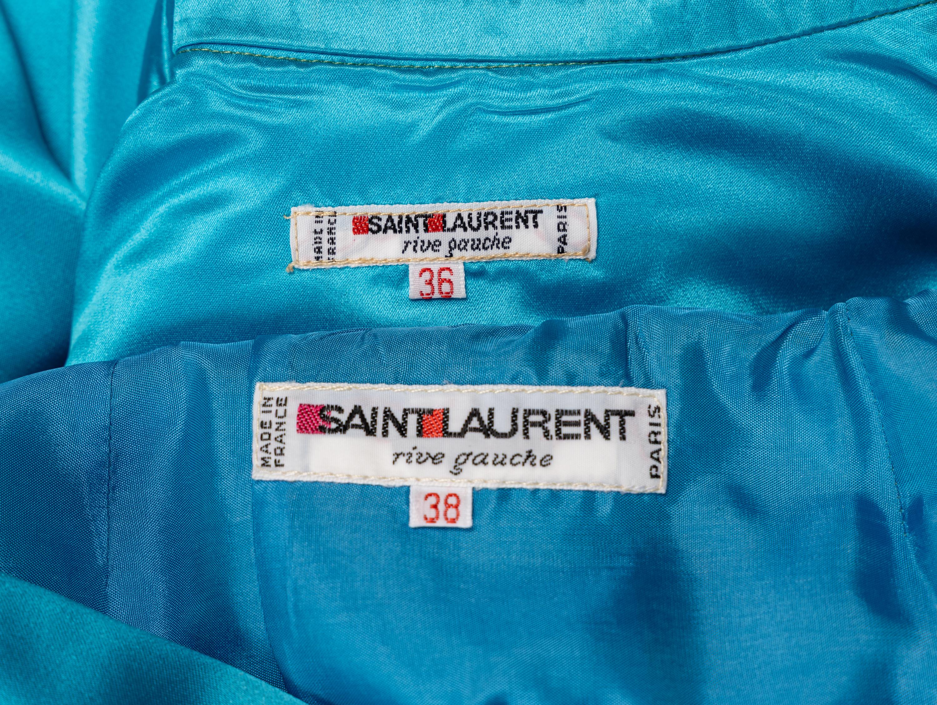 Saint Laurent Rive Gauche, Aqua Satin Skirt Ensemble
